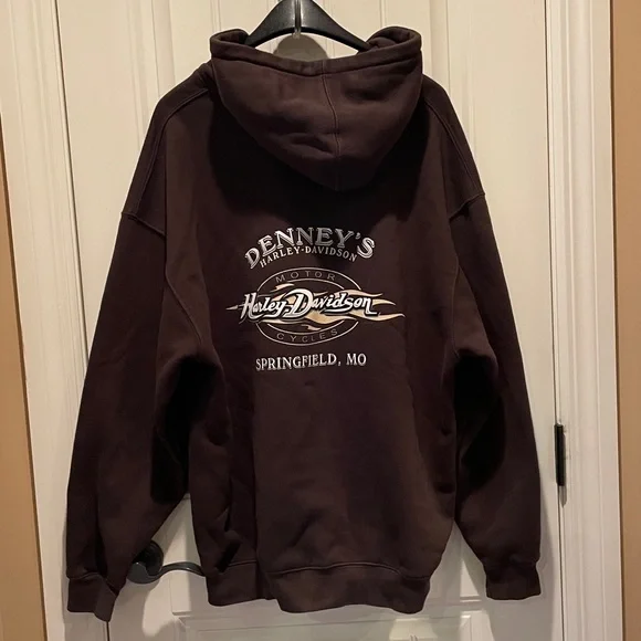 Harley-Davidson Motorcycles Men’s XLL Dark Brown Zip-Up Draw string Hoodie 2009 - Picture 4 of 16